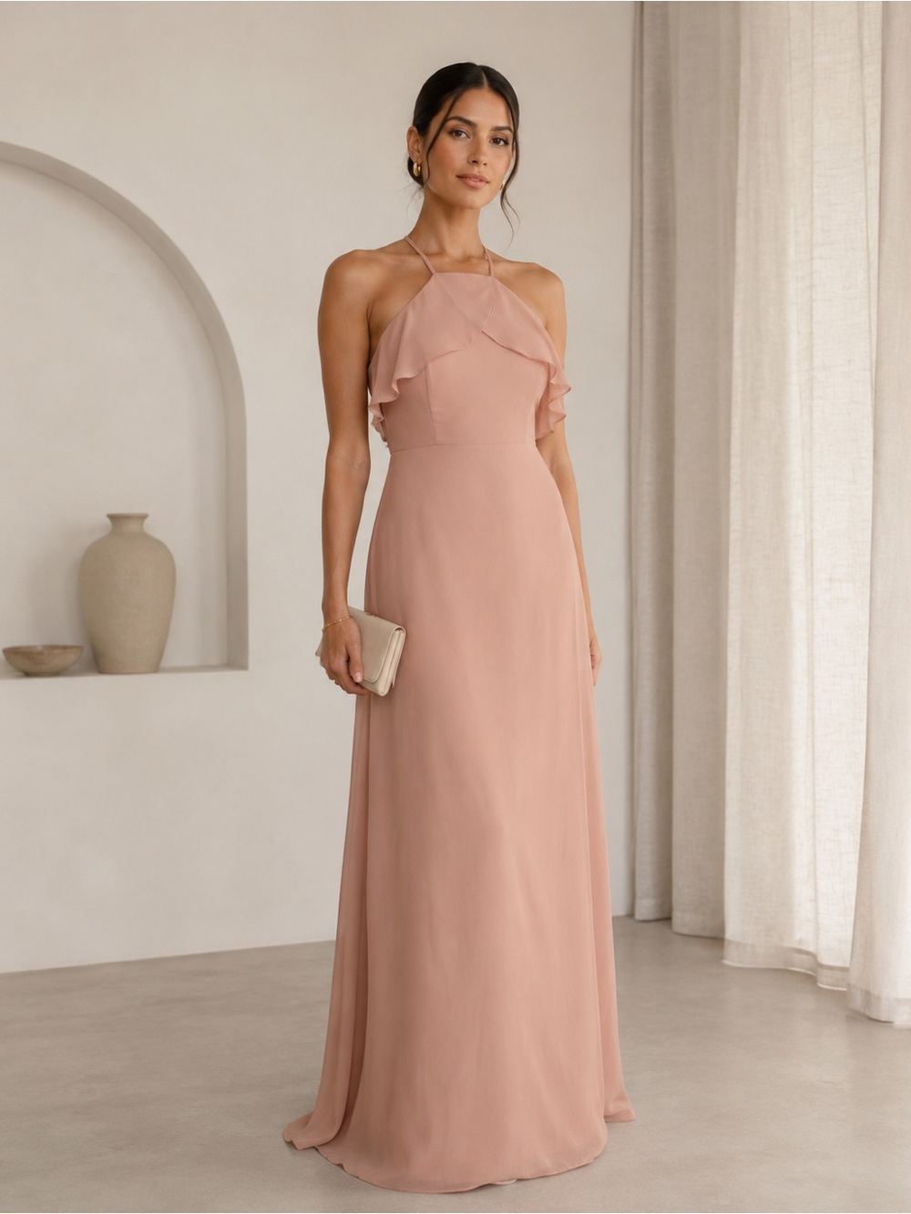 NEW Birdy Grey Jules Chiffon Dusty Rose Pink Bridesmaid Maxi Dress Size XXL NWT